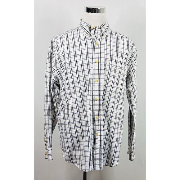 Eddie Bauer Large Cotton Twill Shirt White Blue Plaid Casual Button Down - Picture 2 of 6